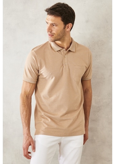 Ac&Co / Altınyıldız Classics Polo Yaka Cepli Regular Fit Bol Kesim Düz Tişört - 482518226 Bej Ac&Co / Altınyıldız Classics Polo Yaka Cepli Regular Fit Bol Kesim Düz Tişört - 482518226 Bej