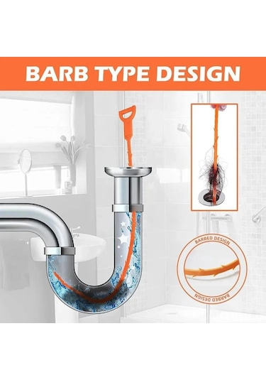 Folinda Ev Boruları İçin Kuru Temizleme Aleti, 51 Cm Esnek Plastik, 2 Adet Turuncu Tüp Tıkanıklık Çözücü Portakal