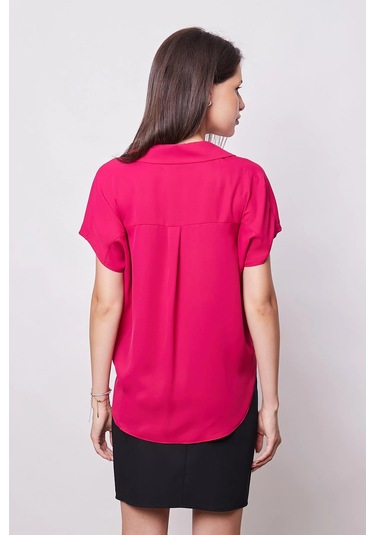 Likrasız Şık Kumaş Yakalı Düşük Omuzlu Önü Pileli Gömlek-vişne Vişne