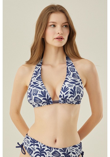 Loya Kadın Lacivert Yaprak Desen Toparlayıcı Tek Üst Bikini