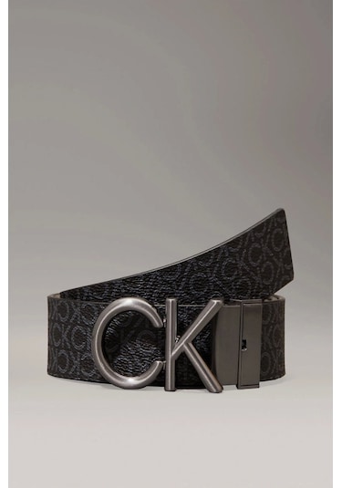 Calvin Klein Erkek Ck Metal Toka Ck Desenli Deri Kemer Siyah