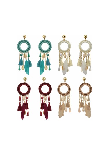 Çingene Etnik Boho Büyük Telafi Halat Uzun Tüy Damla Saçak Iplik Mavi Mavi