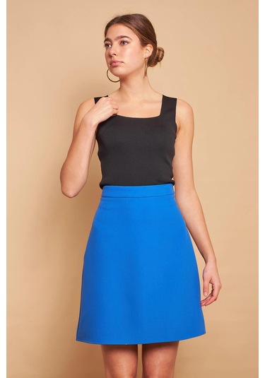 Yüksek Bel Hafif Likralı Kumaş Diz Boy Çan Etek-sax SAX