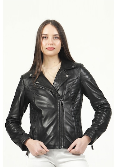 Dericlub Yb-2164 Gerçek Deri Kadın Mont Siyah
