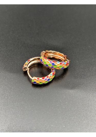 Çelik Mineli Desenli Kadın Halka Gold Küpe Günlük Gold