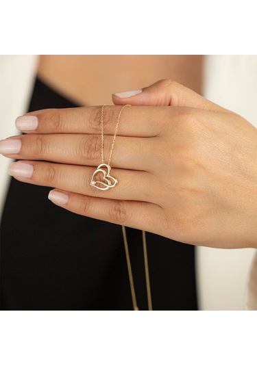 Sevgililer Günü Çift Kalpli Altın Kolye