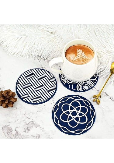 Ulzyvf Yuvarlak Silikon Bardak Altlıkları Mavi - İçecek Kutusu, Seti Mavi