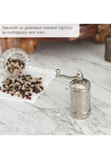 Nikel Zamak Karabiber El Değirmeni Öğütücü Grinder 8 Cm Gümüş
