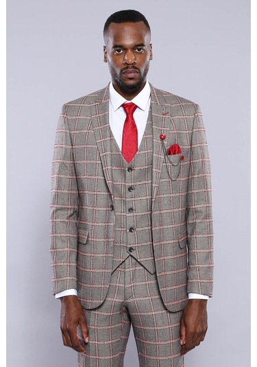 Wessi Ekose Desenli Slim Fit Gri Erkek Ceket - Wessi Gri