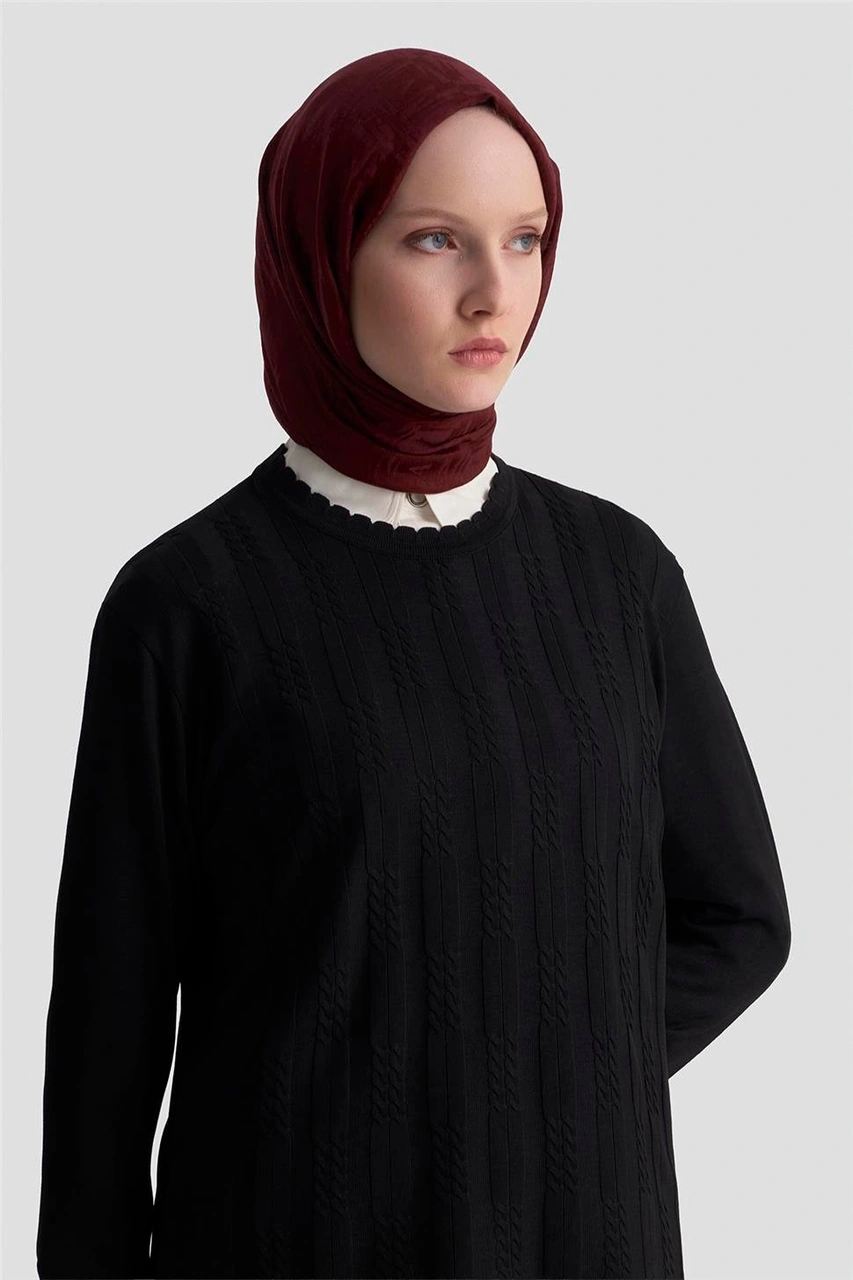 Armine Örgü Desenli Kazak 25kd7004 Siyah Siyah