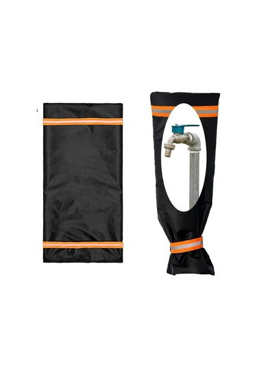 Qingmipy Kışlık Dışarıdaki Muslukları Koruma Kılıfı, Oxford Kumaş, Isı Yalıtımı, Reflektif Siyah, 26x64 Cm