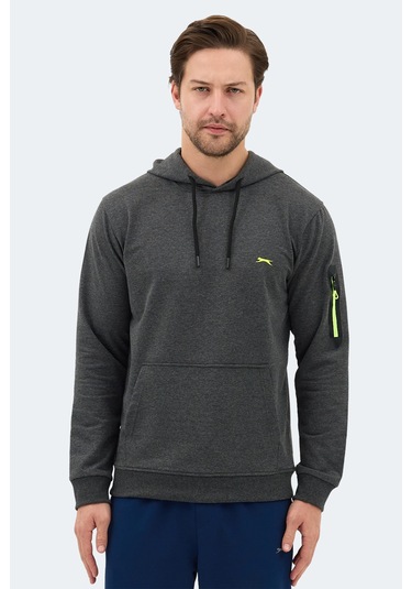 Slazenger Ozzy In Erkek Kanguru Cepli Kapüşonlu Koyu Gri Sweatshırt Koyu Gri
