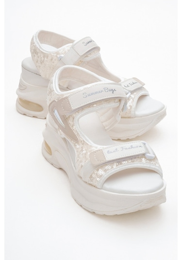 Arthur Beyaz-beyaz Payet Bantlı Kalın Taban Kadın Spor Sandalet Beyaz - Beyaz