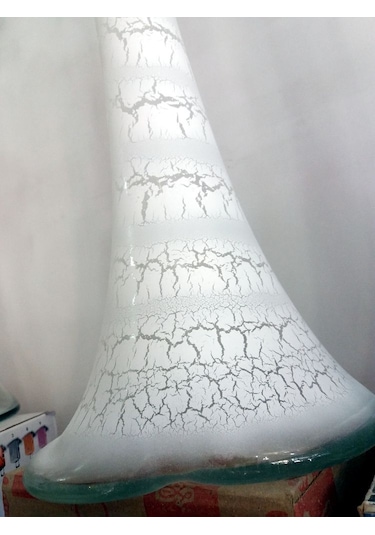 Çatlatma Beyaz 60cm Uzun Geniş Taban Fil Ayağı Devrilmez Cam Vazo