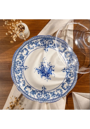 Fecra Majestic Blue 8 Parça Sunum Seti Beyaz - Mavi