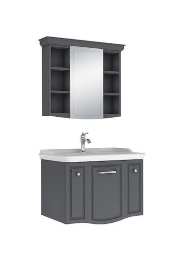 Kale Arte+ Mat Antrasit Banyo Dolabı Takımı 80 Cm Antrasit