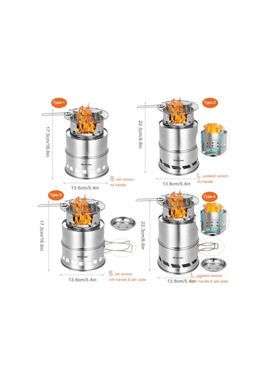 Mufunye Kamp Ve Yürüyüş Pişirme Ocağı , Taşınabilir Katlanabilir Rüzgarlığa Dayanıklı Odunla Yanan Pişirme Ocağı - Paslanmaz Çelik Malzeme, Ahşap Küller Plakası Ve Katlanabilir Tutamaklı Çok Renkli