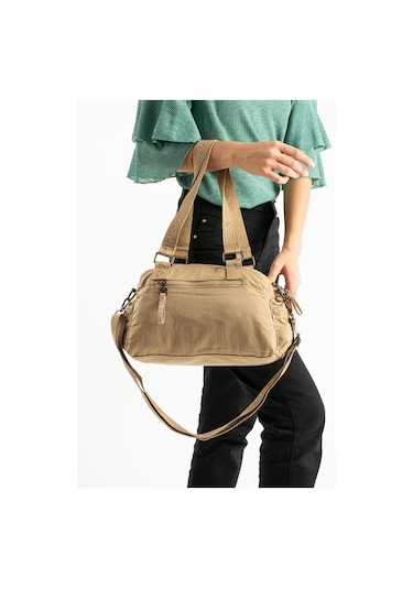 Kadın Omuz Çantası Çapraz Askılı Postacı Bayan Çantası 21 31 Cm Poliamid Hafif Kumaş Kol Çantası Vizon