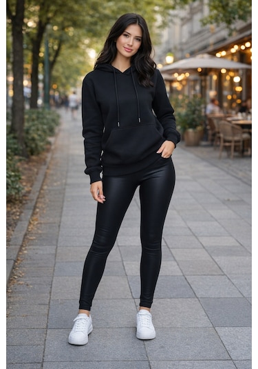 Buyolog Kadın Oversize Premium 3 İplik Şardonlu Sweatshirt Siyah