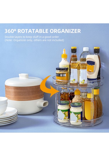 Fosenze Küçük Çift Katlı Pet Organizer - 360 Döner, Yıkama Ve Ayrılabilir - Mutfak/ev Aletleri/ Kozmetik Depolama Rafı Şeffaf