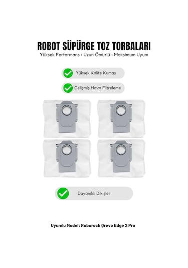 Roborock Qrevo Edge 2 Pro İle Uyumlu 4'lü Toz Torbası 18.0