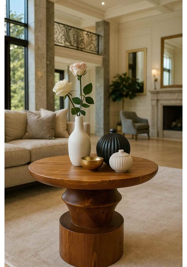 Modern Mantar Sehpa Meşe Renk Ahşap Orta Model Meşe Modern Mantar Sehpa Meşe Renk Ahşap Orta Model Meşe