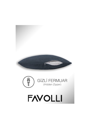 Kadife Dokulu Koyu Mavi Renk Kırlent Kılıfı Dream Serisi Punch İçin Uygun Gizli Fermuar Koyu Mavi