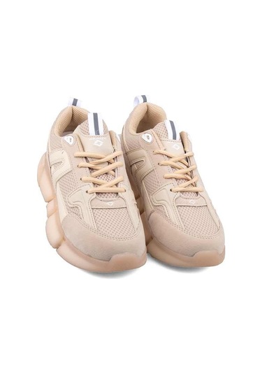 Kadın Ortopedik Tabanlı File Detaylı Sneaker Spor Ayakkabı Bej