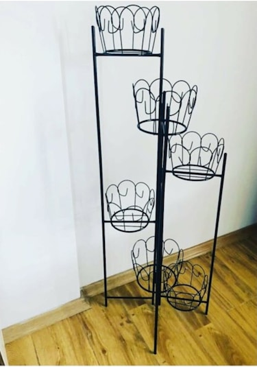Dekoratif Metal Ferforje 5 Katlı Saksılık -Çiçeklik