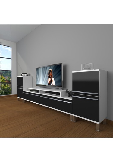 Decoraktiv Ekoflex On2 Mdf Krom Ayaklı Tv Ünitesi Tv Sehpası Beyaz - Siyah