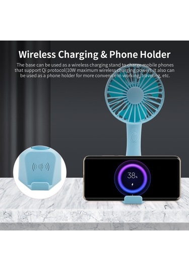 Yunboo Taşınabilir Şarjlı Mini Usb Fan - 3 Hızlı Modlu Kablosuz Şarj Özellikli Siyah Siyah