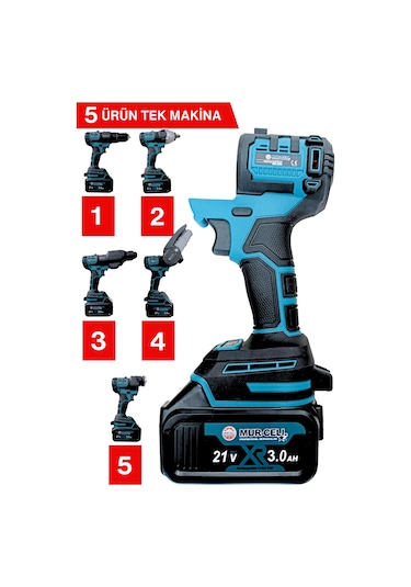 Mur-Cell MUR-9019 Değişen Kafa Budama Testeresi + Taşlama + Darbeli Vidalama + Kırıcı Hilti  5'li Set