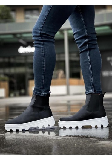 Yüksek Taban Chelsea Bot 113 Siyah Beyaz Taban Renklı