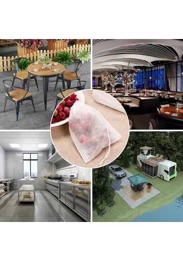 Honeybeeshop 100 Adet Beyaz Çay Filtre Torbası - Non-woven Kumaş Askılı Poşetler