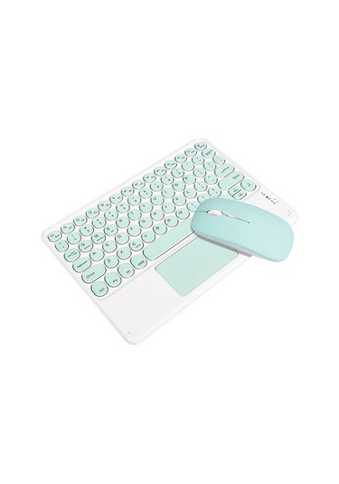 Springsun Bt Klavye Mouse Combo Bt3.0 Kablosuz Şarj Edilebilir Klavye Ergonomik Mouse Seti İnce Tasarım Android İos Windows Uyumlu  Yeşil Desteği