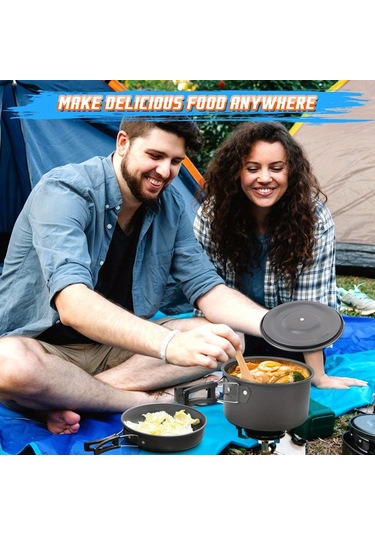 Tcherchi 9 Parça Kamp Tencere Seti Kamp Pişirme Tencere Ve Tava Seti, Açık Hava Pişirme Seti Gri
