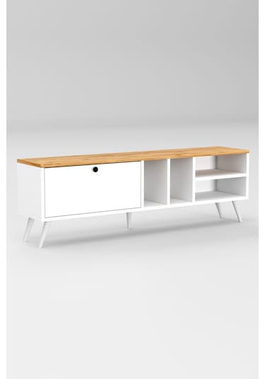 Buka Tv Sehpası, Tv Standı, Televizyon Ünitesi Beyaz - Atlantik Çam