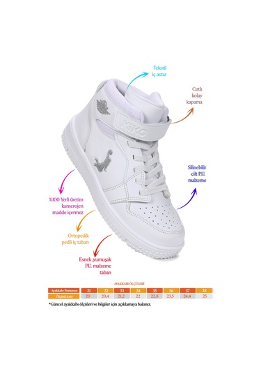 Kiko Kids Hayka Cırtlı Basketbol Kız Çocuk Spor Ayakkabı Beyaz Beyaz