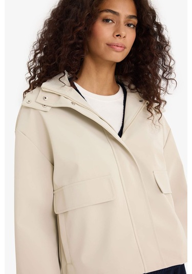 Defacto Regular Fit Kapüşonlu Polar Astarlı Suni Deri Yağmurluk E8573ax25aubg744 Bej