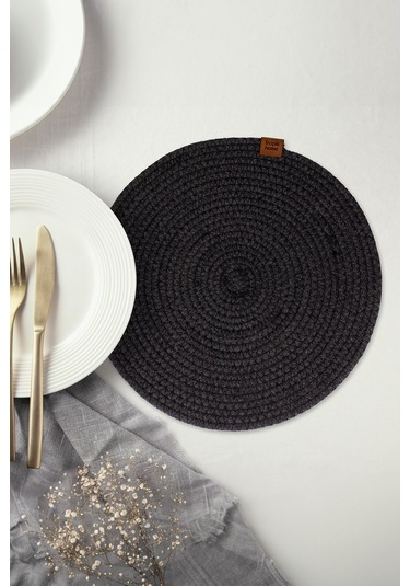 Koyu Gri Hasır Supla Amerikan Servis Şık Çeyiz Takımı Örgü Sunum Tabak Altlığı Koyu Gri