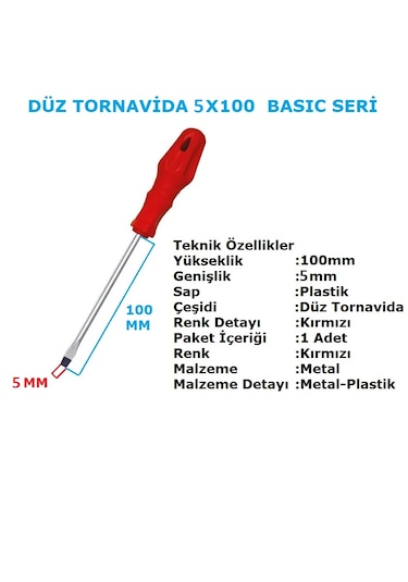 Koçtaş Basic Serisi Düz Tornavida 5x100