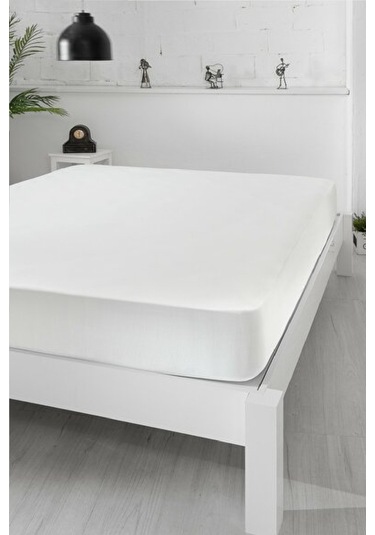 Mycey Çift Kişilik 160x200+ 30 Cm Fitted Pamuk Alez Sıvı Geçirmez Beyaz