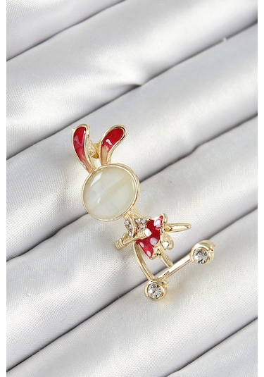 Zirkon Taş Detaylı Kırmızı 3d Scooter Süren Tavşan Kız Figürlü Go Çok Renkli