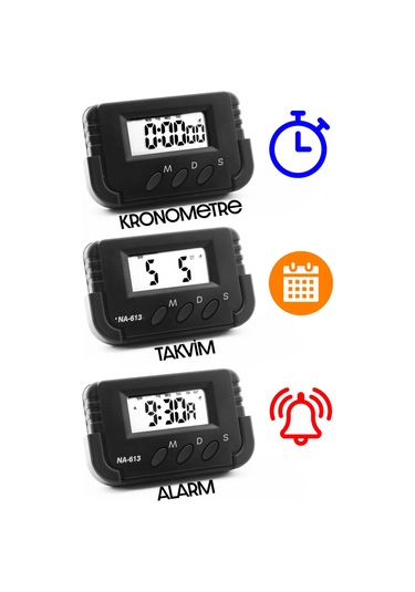 Pomodoro Öğrenci Saati Kronometreli Alarmlı Takvimli Dijital Ders Çalışma Saati Masa Oto Saati Siyah