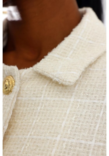 Ekru Gold Düğmeli Tüvit Ceket 02014 Ekru