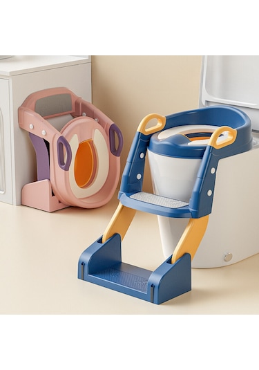 Çocuk Tuvalet Eğitimi Katlanır Klozet Adaptörü ve Lazımlık Mavi