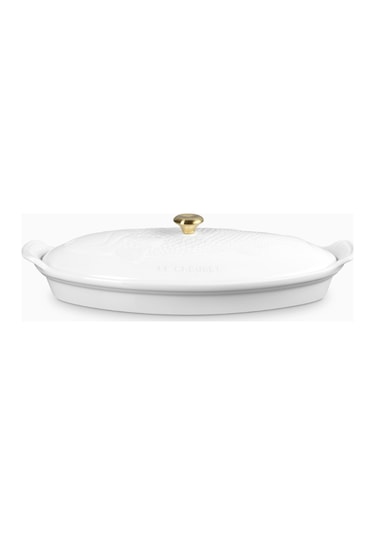 Le Creuset Kapaklı Seramik Balık Pişirme Kabı, 34 Cm Seramik Tava Beyaz