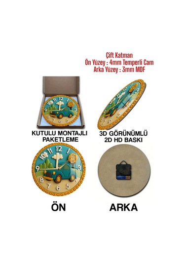 8692016095792 Dekor 3d Görünümlü Temperli Cam Saat 33 Cm Csdw304 Renkli