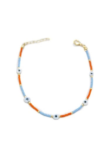 Nazar Boncuklu Halhal - Beyaz Çok Renkli