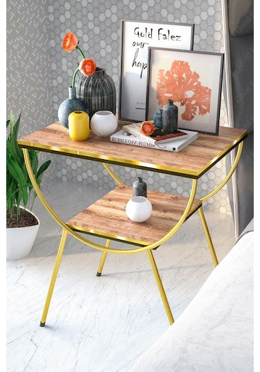 Yan Sehpa Komodin Metal Ayak Çift Gold Ceviz 1977 Ceviz